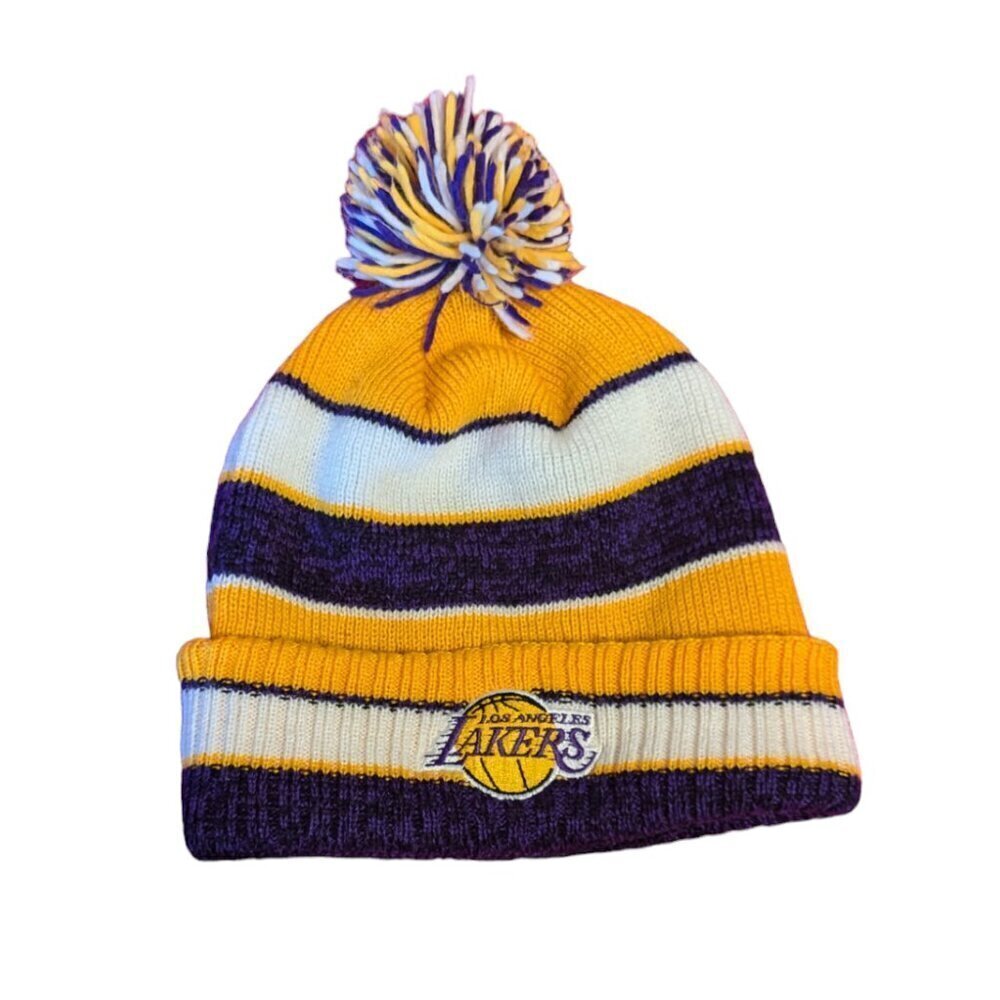 LA Lakers Hat Knit Beanie Adidas Basketball NBA Pom Winter Los‎ Angeles